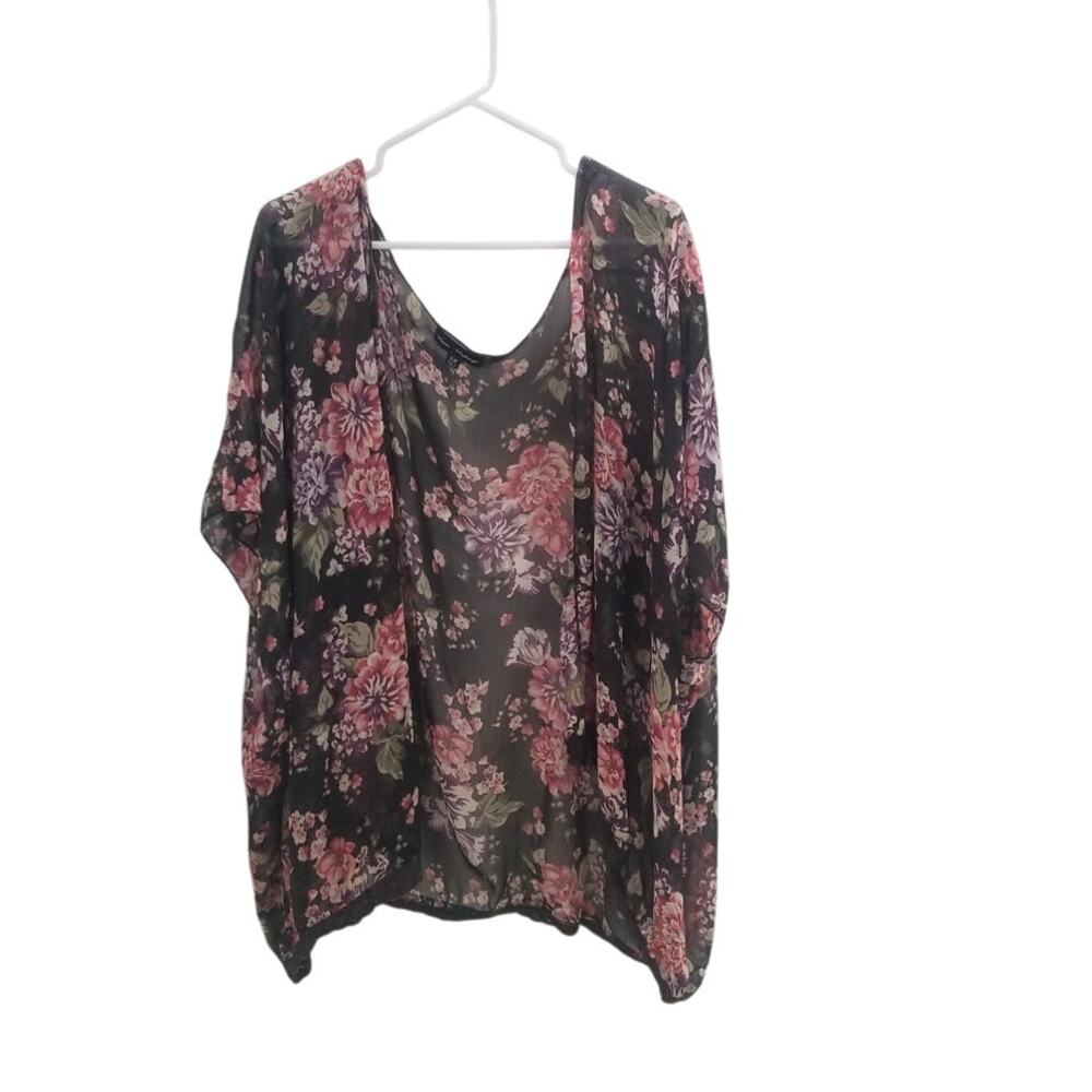 Women's Boho Mason & Mackenzie Floral Black Sheer Cardigan SZ XL